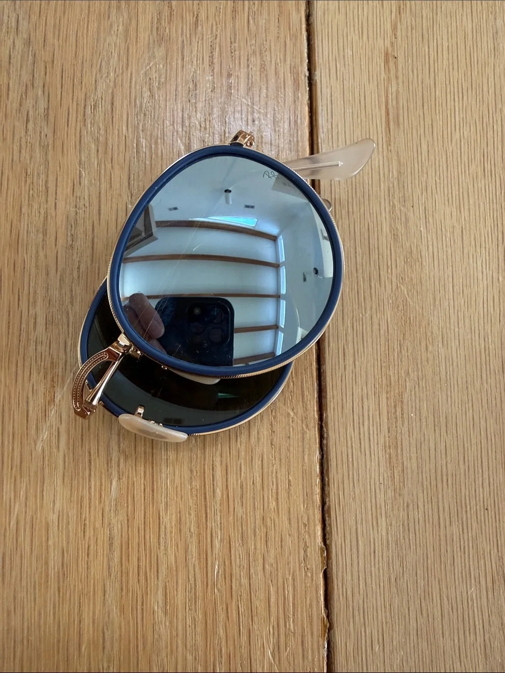 Ray-Ban Women's Foldable Gold Frame Mirrored Round Sunglasses